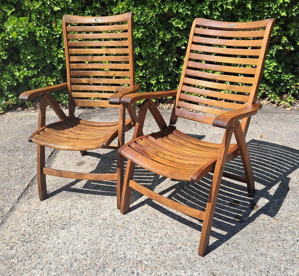 2 Hartman Prestige teakhouten standenstoelen, set 2, Tuin en Terras, Tuinstoelen, Gebruikt, Teakhout, Inklapbaar, Verstelbaar