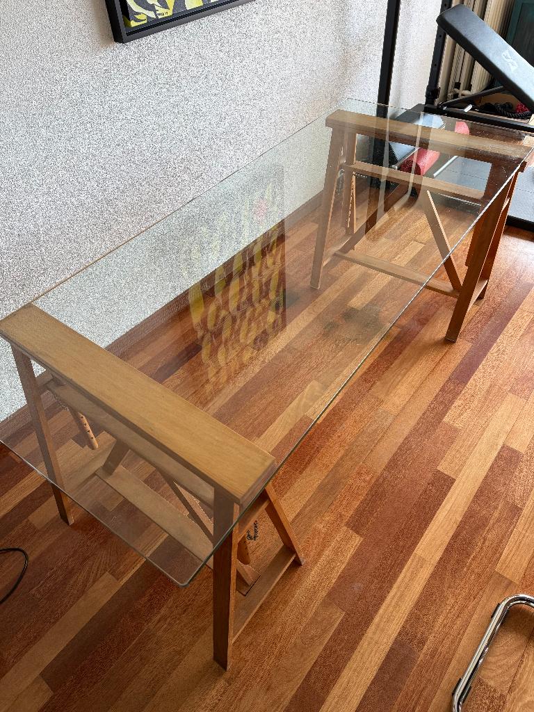 Glazen tafel (bureau/eetkamer) Gratis af te halen, Huis en Inrichting, Ophalen, Gebruikt, Glas, 50 tot 100 cm