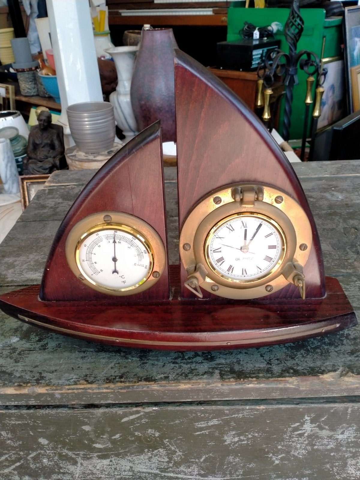 Zeilschip met klok en barometer, Ophalen of Verzenden