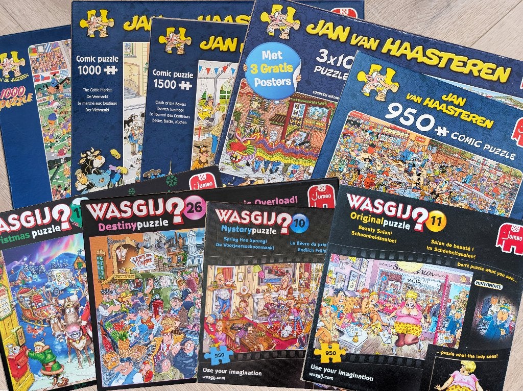 Puzzels van Haasteren en Wasgij, Ophalen of Verzenden, 500 t/m 1500 stukjes, Gebruikt, Legpuzzel