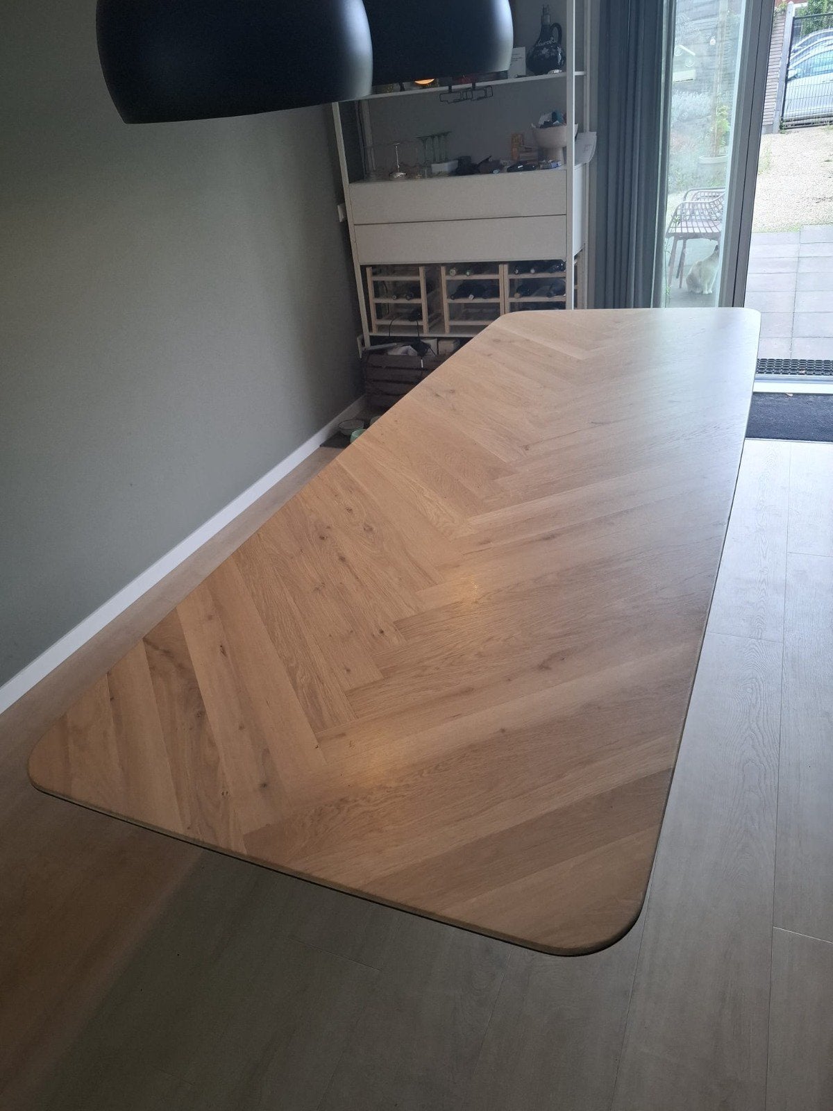 Eettafel eiken visgraatblad voor 8-10 pers, Ophalen, 200 cm of meer, 50 tot 100 cm, Zo goed als nieuw