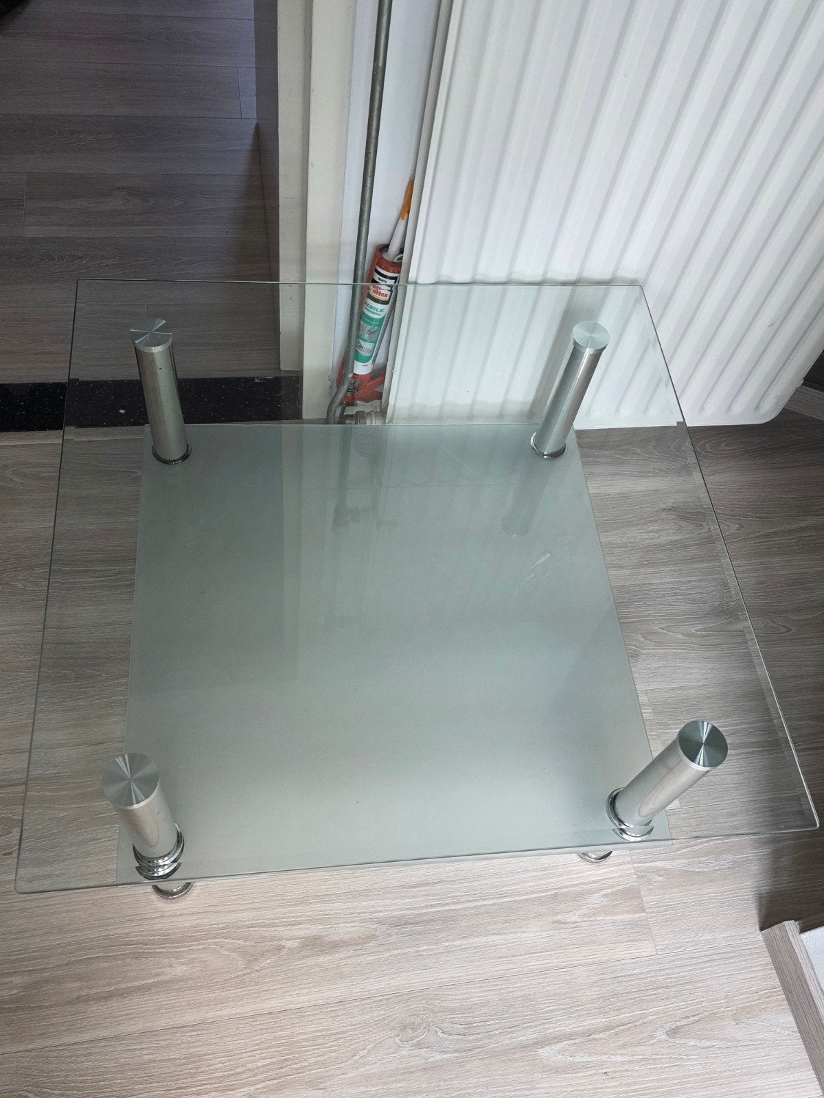Glazen salontafel 80x80 cm, 45 tot 60 cm, Gebruikt, Vierkant, Ophalen of Verzenden