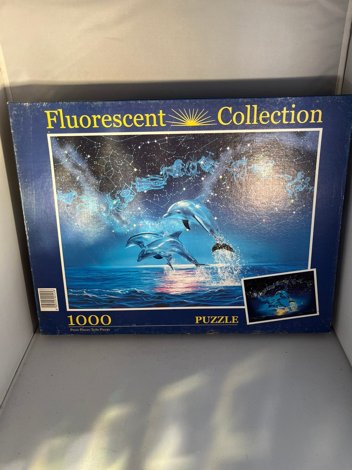Fluorescerende dolfijnen puzzel 1000 stukjes, Ophalen of Verzenden, 500 t/m 1500 stukjes, Gebruikt, Legpuzzel