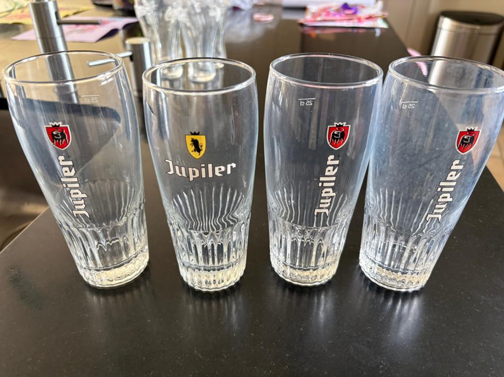 Jupiler bierglazen 4 stuks, Ophalen of Verzenden, Gebruikt, Glas of Glazen, Jupiler