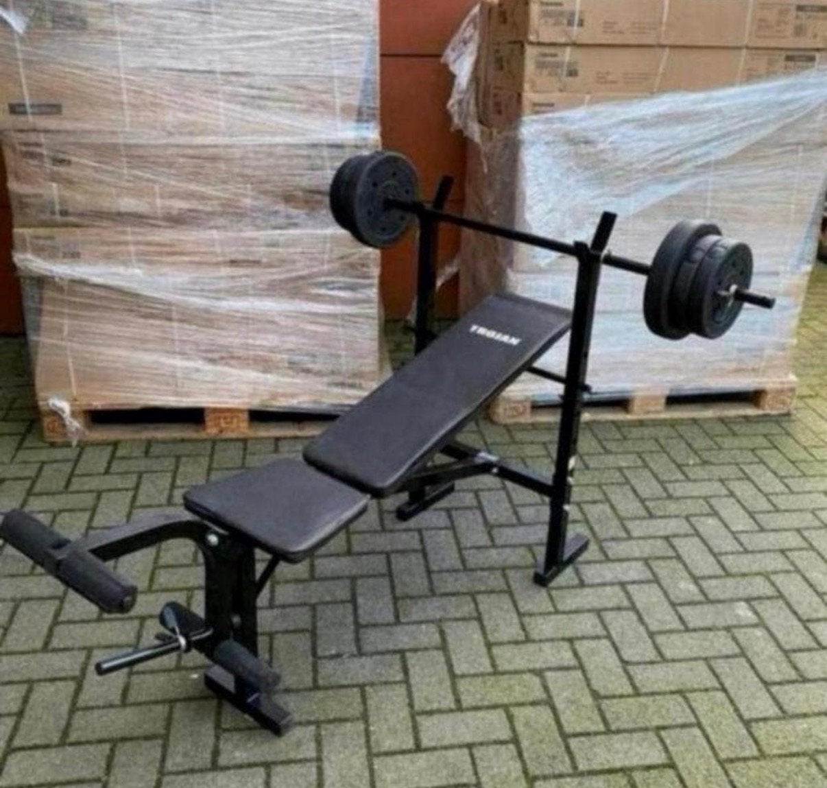 Verstelbare Halterbank  + Barbel 20kg Gewichten , Nieuw,, Ophalen, Nieuw, Fitnessbank