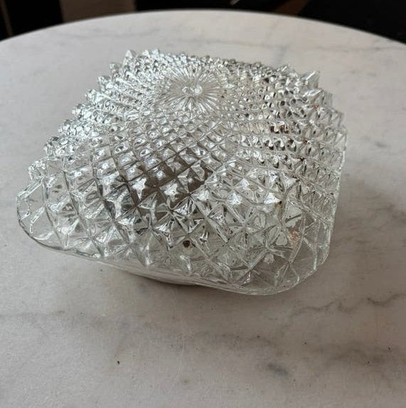 Vintage wit kussen plafoniere diamant driehoek bloem lamp, Ophalen of Verzenden, Glas