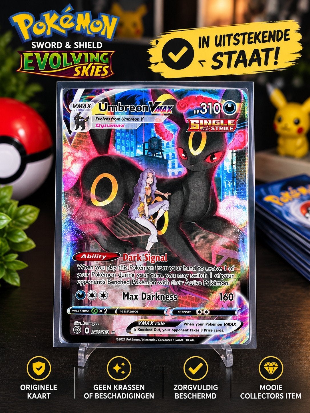 Pokémon Umbreon VMAX Evolving Skies - In Uitstekende, Ophalen, Zo goed als nieuw, Losse kaart