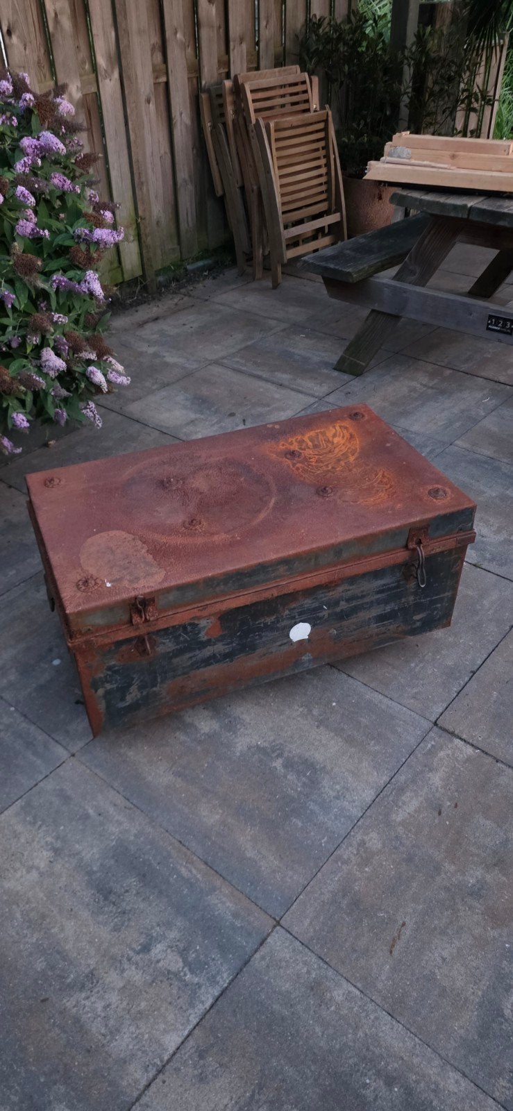 Oude vintage shipperskist. Salontafel? Speelgoedkist?, Ophalen, Gebruikt, Minder dan 50 cm