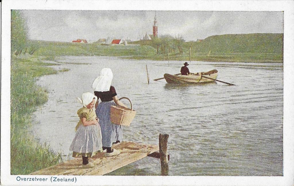 Zeeland, Overzetveer, roeiboot, man, kinderen, klederdracht, Verzenden, 1920 tot 1940, Gelopen, Zeeland