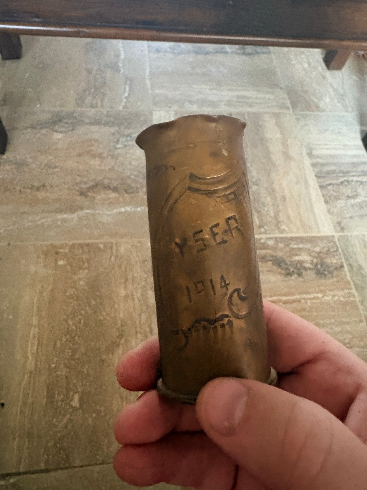 WO1 trench art huls 1914 Duitse patroonhuls Karlsruhe 1900, Ophalen of Verzenden, Overige soorten, Overige gebieden, Hulzen of Bodemvondsten