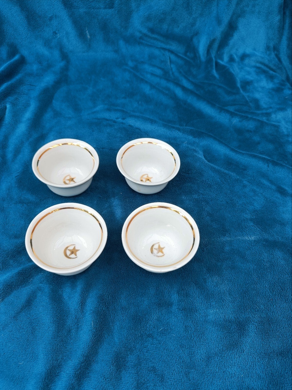 4 Turkse koffiekopjes met gouden ster en halve maan, Ophalen of Verzenden