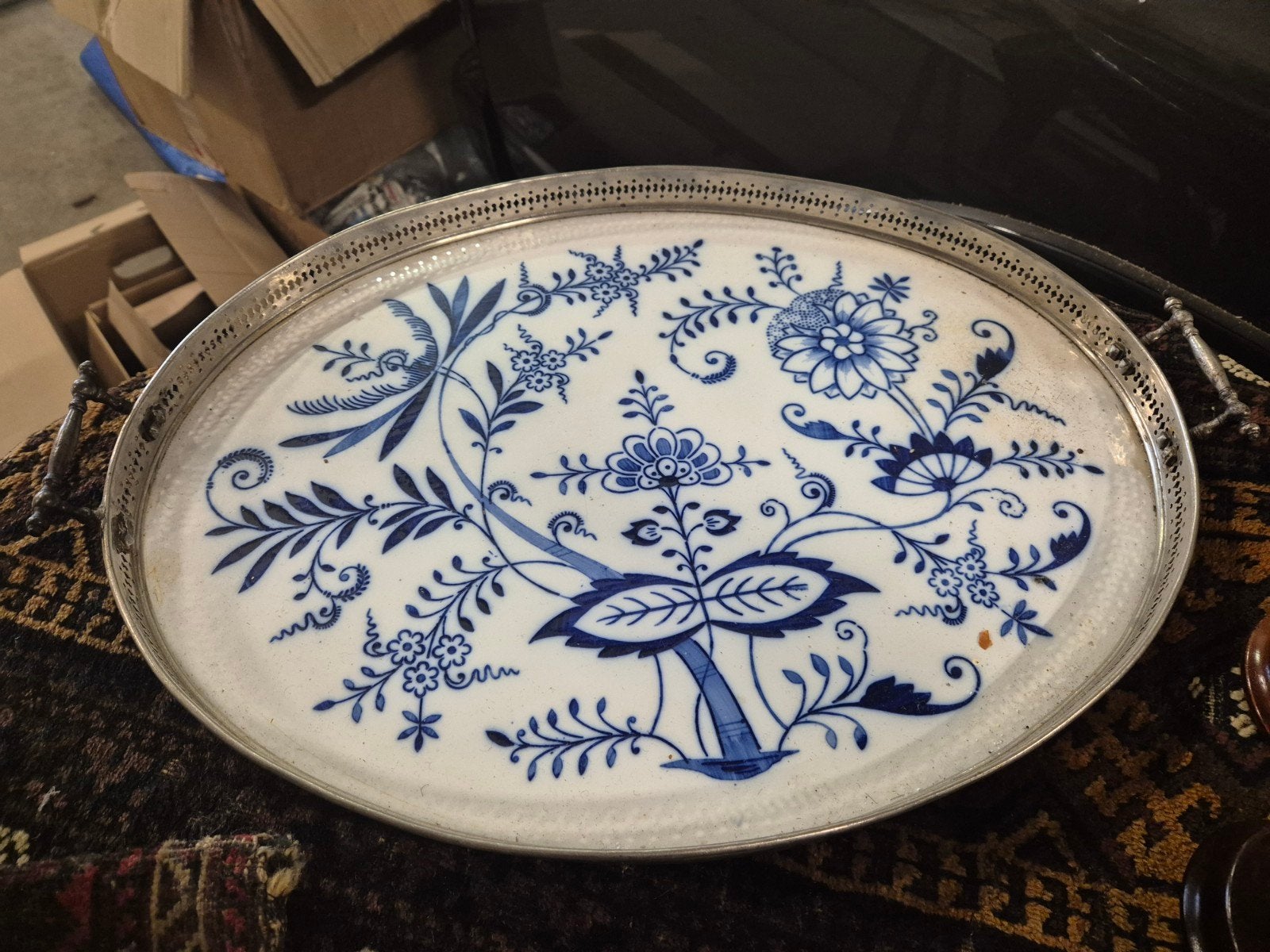 Vintage dienblad met Blau Saks decoratie, Antiek en Kunst, Ophalen