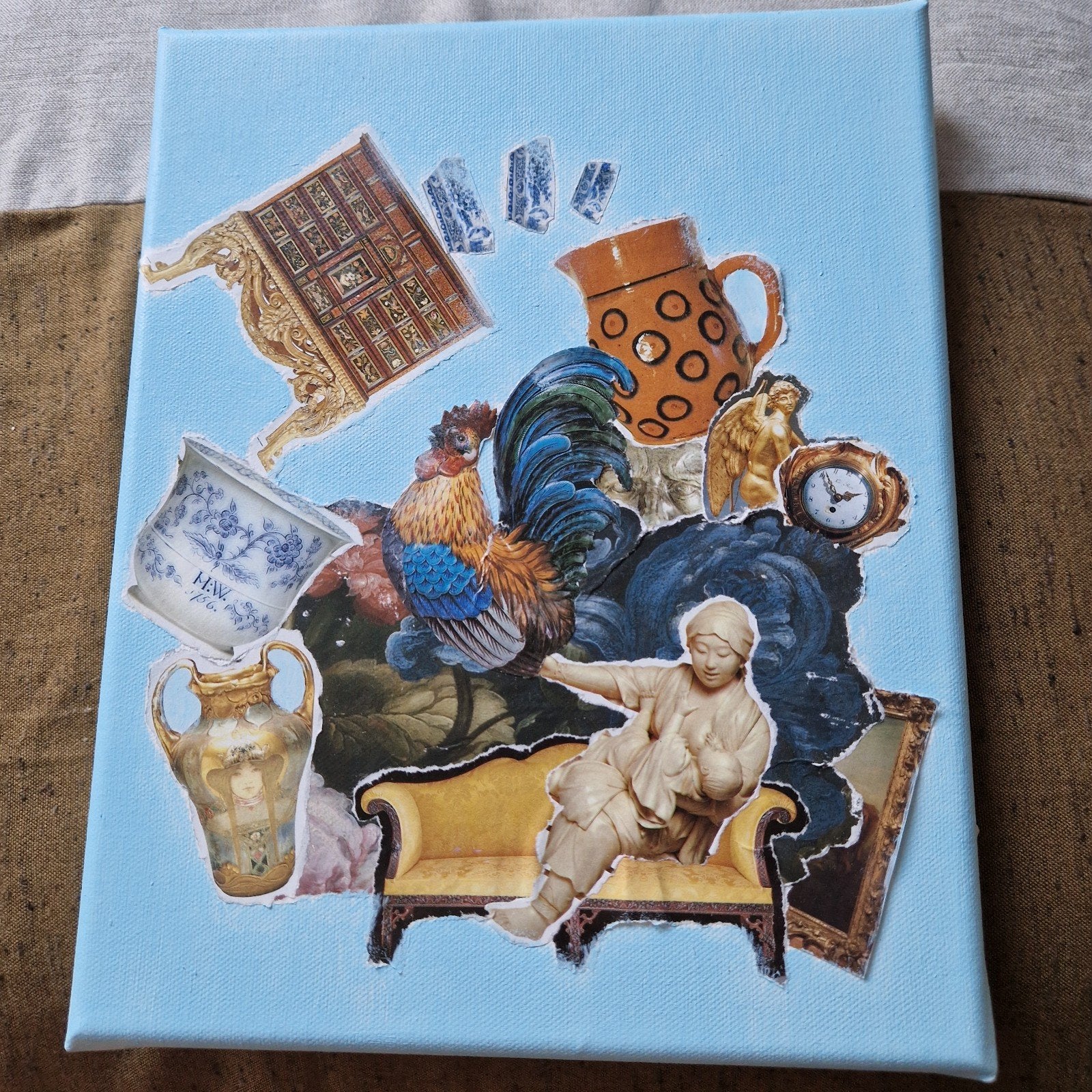 Unieke handgemaakte collage op canvas, Ophalen of Verzenden