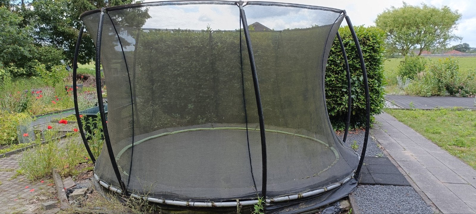 Trampoline met beschadigd veiligheidsnet en randkussen, Kinderen en Baby's, Speelgoed | Buiten | Trampolines, Gebruikt, Ophalen