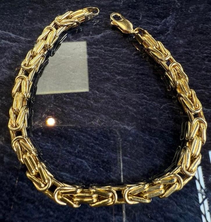 Prachtige 14 karaats gouden koningsarmband, Sieraden, Tassen en Uiterlijk, Armbanden, Ophalen of Verzenden, Nieuw, Goud