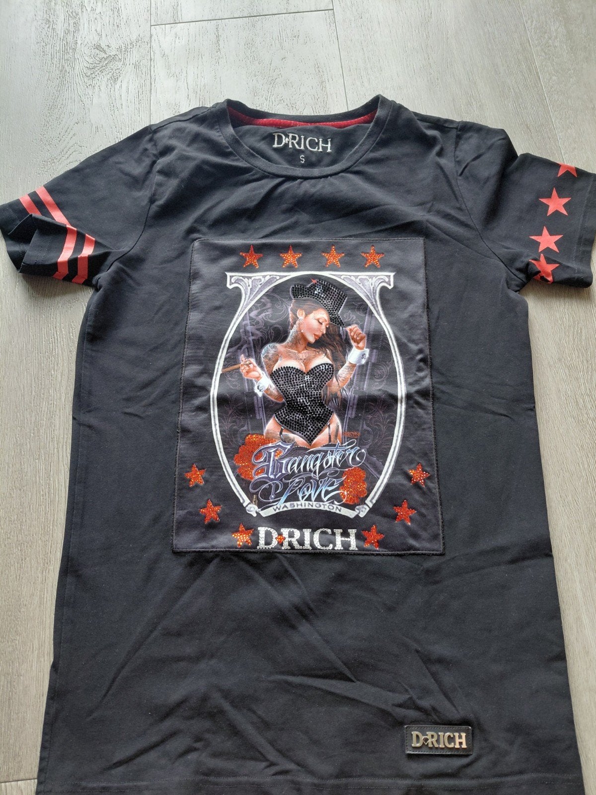 D-RICH T-shirt met opdruk en sterren - Maat S, Kleding | Heren, Zwart, Ophalen of Verzenden, D-RICH, Gedragen