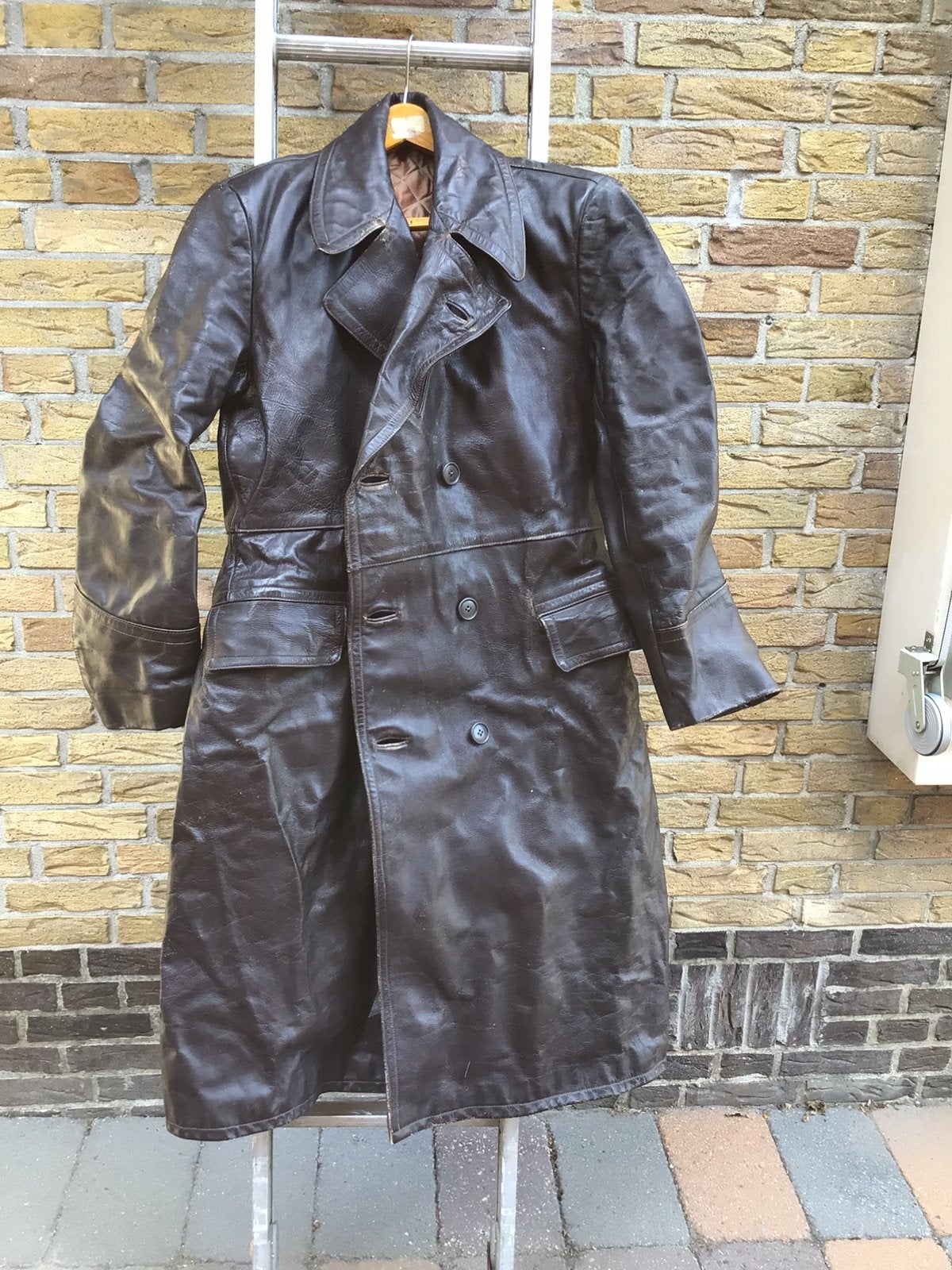 Vintage Leren Motorjas, lang, Heren, Jas | leer, Ophalen of Verzenden, Vintage