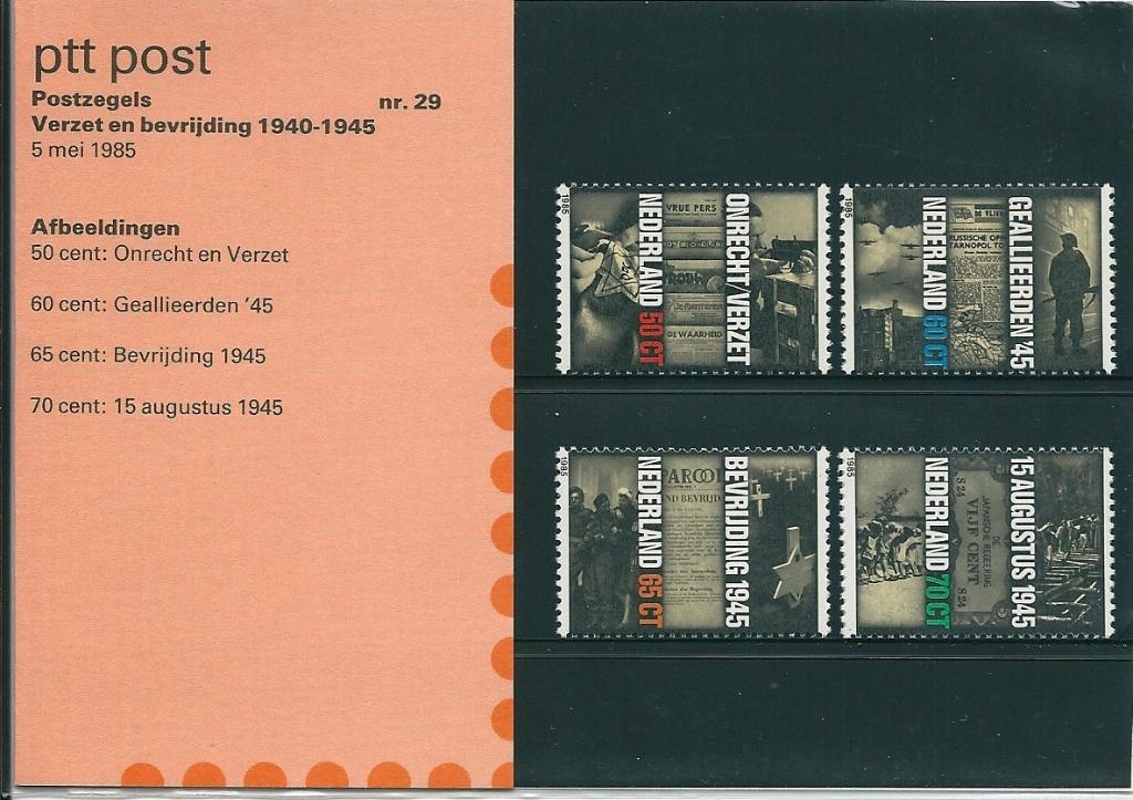 Postzegelmapje nr.29-Verzet & bevrijding 1940-1945 jaar 1985, Verzenden, Na 1940, Postfris