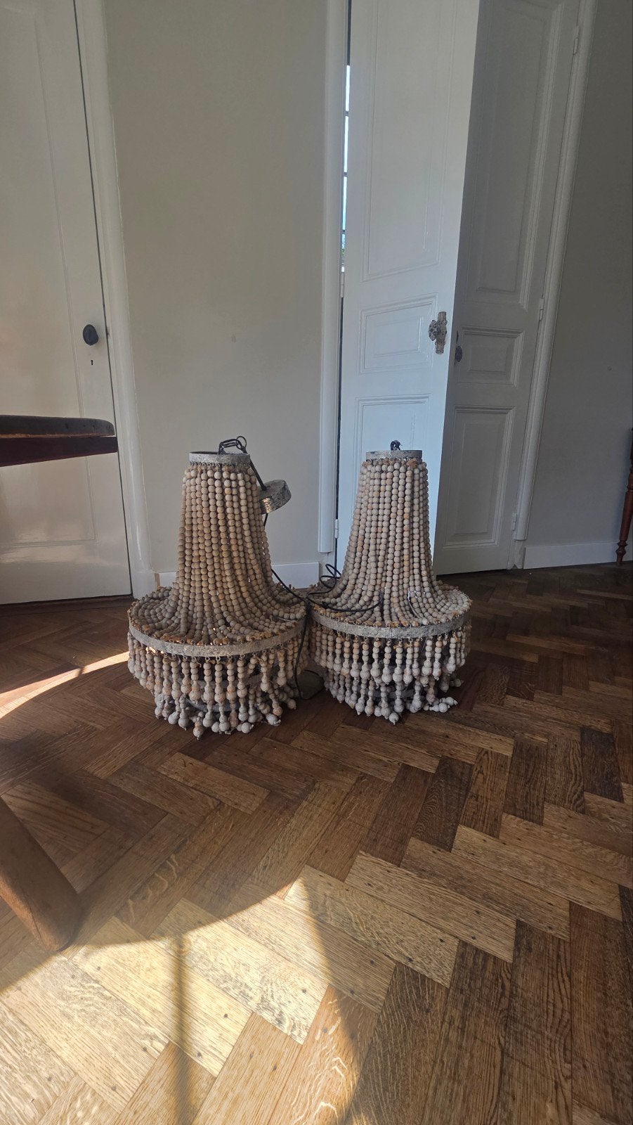 Twee xl PTMD kralen kroonluchters - ca. 95 cm hoog, Ophalen, Overige fittingen, Zo goed als nieuw, Bohemian, Landelijk, Modern