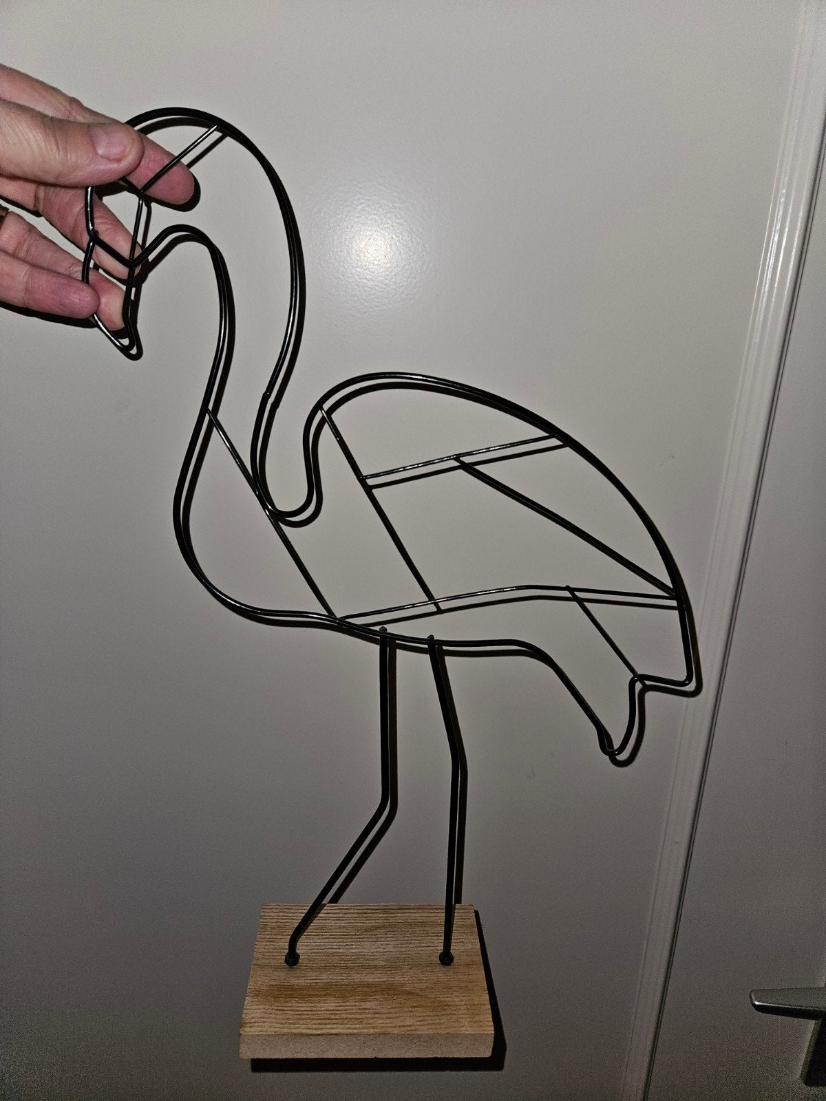 Decoratieve flamingo van metaal en hout, Zwart, Ophalen of Verzenden, Zo goed als nieuw, Metaal