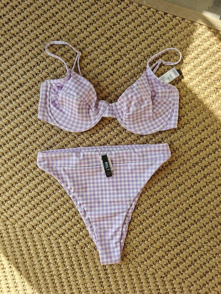 Bikini Lila/wit BB ruitje merk NHLT Paris., NHLT Paris, Paars, Nieuw, Ophalen of Verzenden