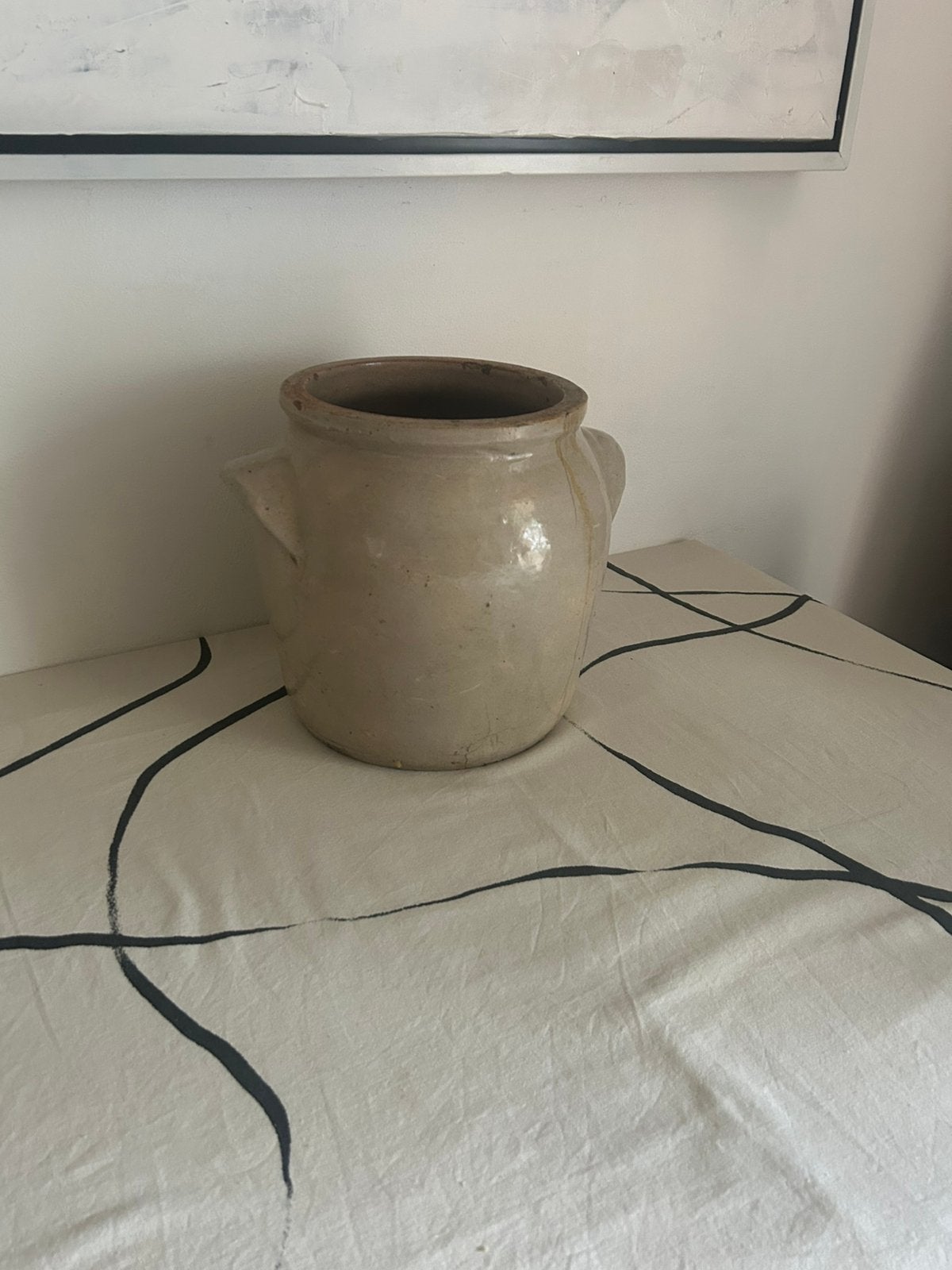Mooie brocante Franse grés pot, Tuin en Terras, Bloempotten, Verzenden, Rond, Zo goed als nieuw, Aardewerk