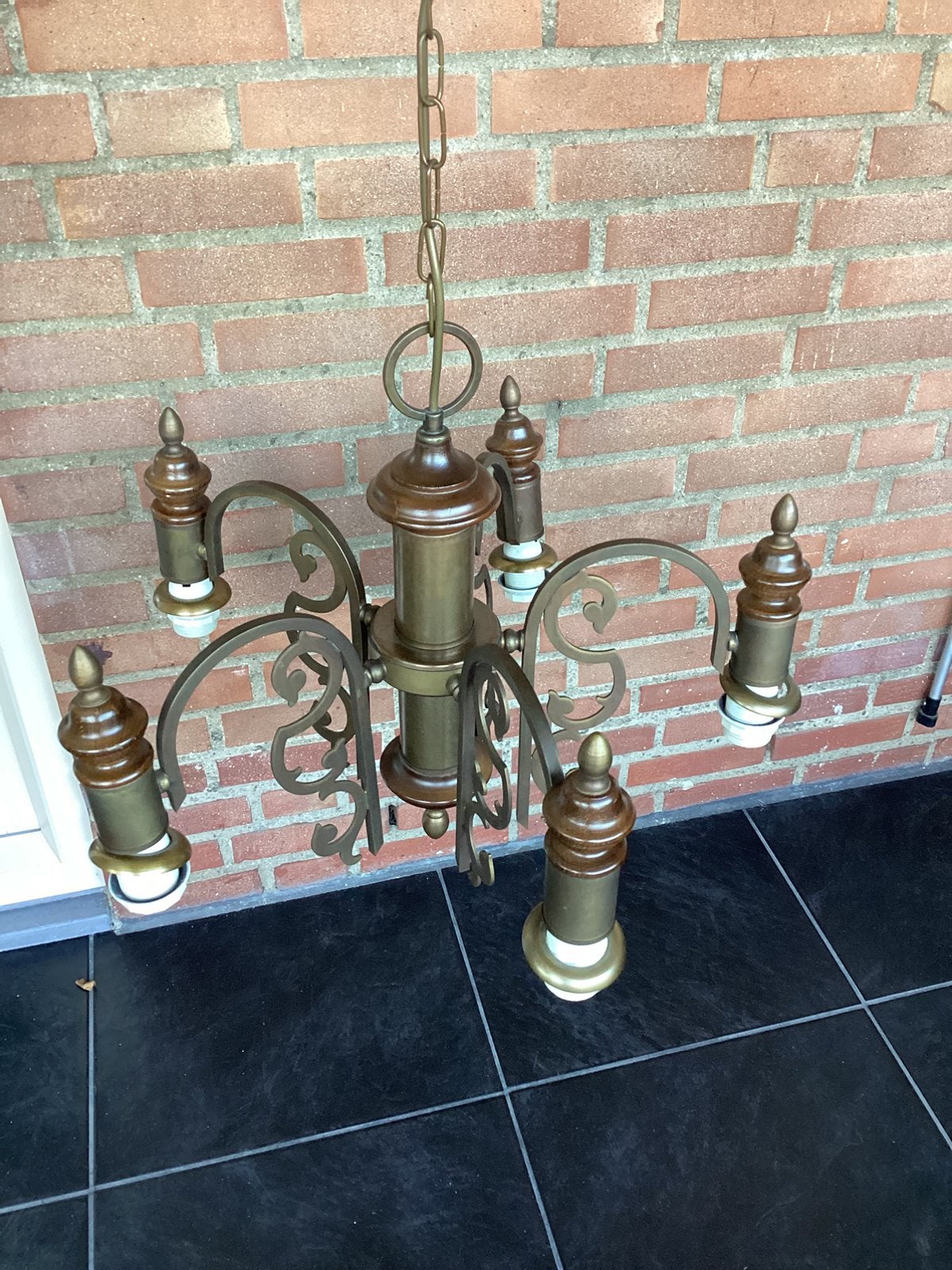 Vintage lamp met glazen kappen, Huis en Inrichting, Lampen | Kroonluchters, Ophalen, Gebruikt, Glas, E27 (groot)