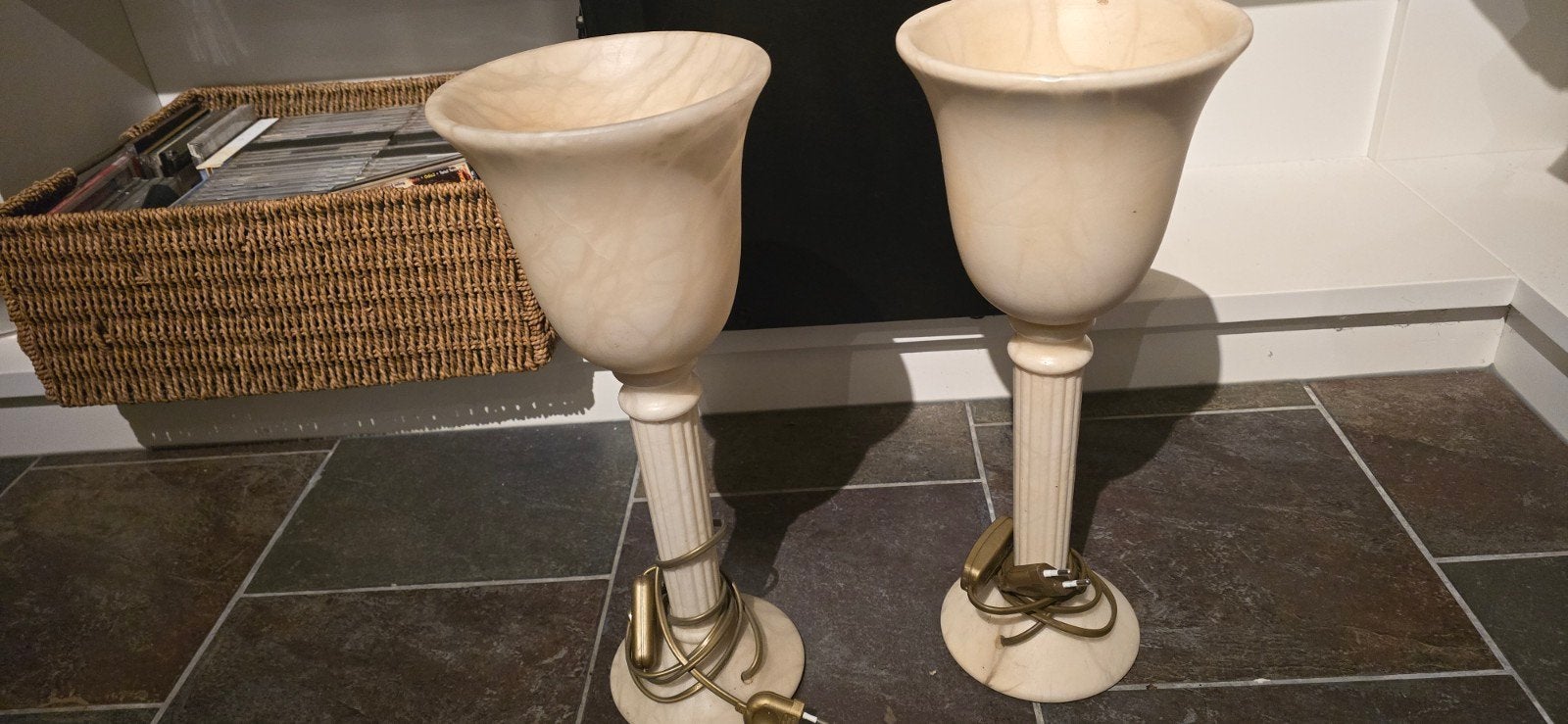 Set van 2 marmeren tafellampen , vintage stijl, Overige merken, Beige, Zo goed als nieuw, E27 (groot)