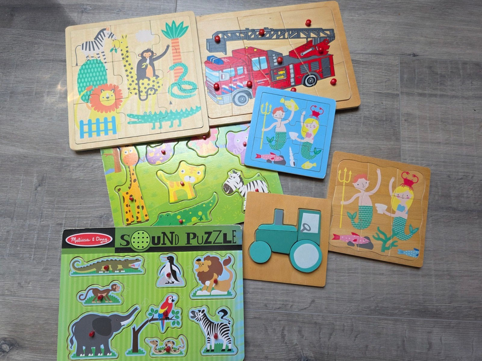 7 houten Puzzels voor Kinderen - Diverse Thema's, 2 tot 4 jaar, Gebruikt, Ophalen of Verzenden, Van hout