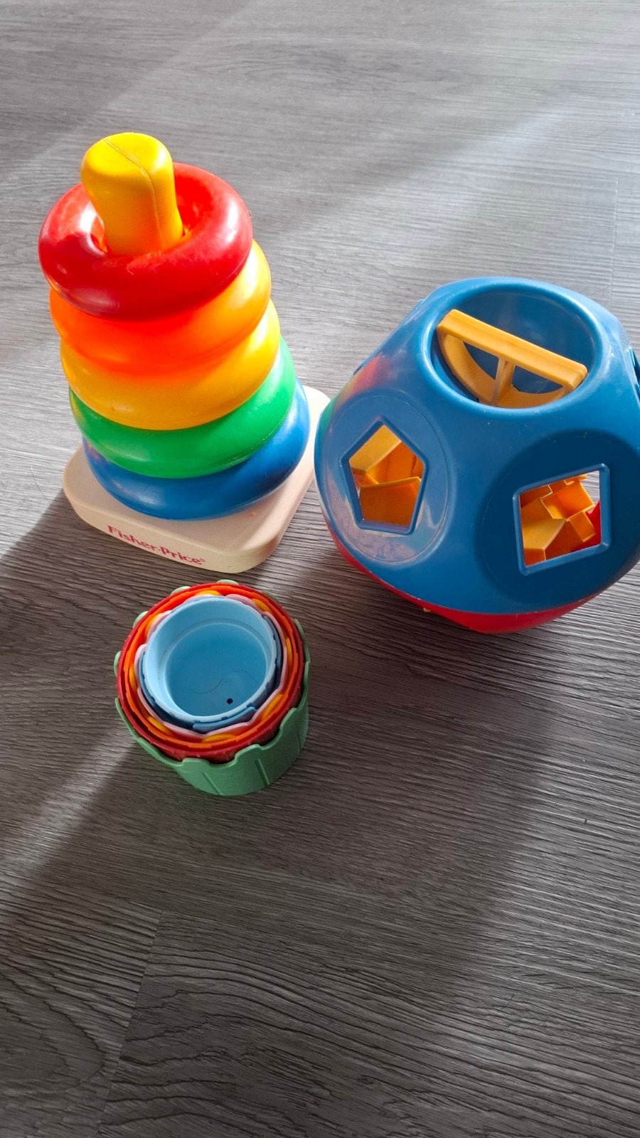 Houten speelgoed: karretje met blokjes en auto, Ophalen of Verzenden, Gebruikt, Overige typen, Met wieltjes