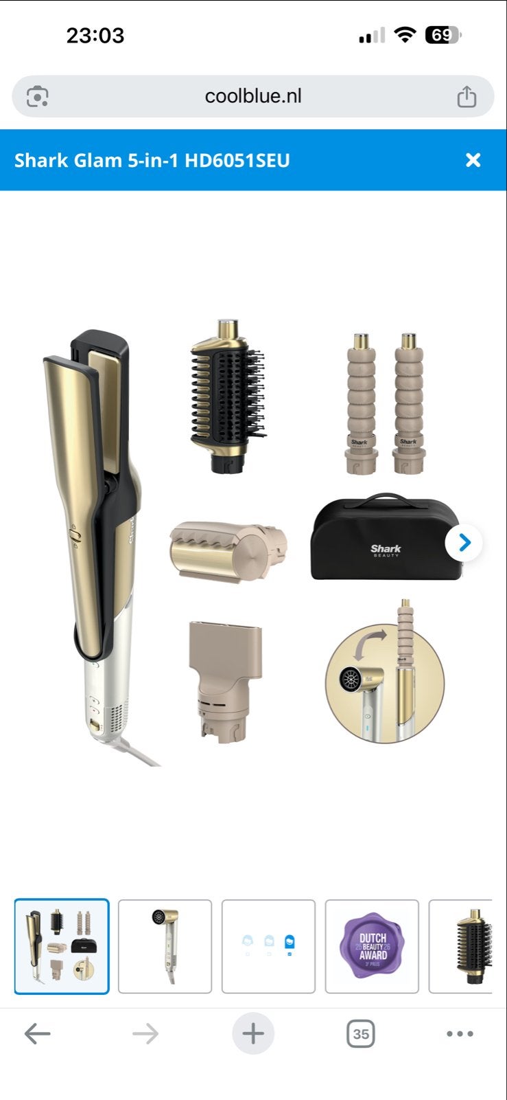 Shark Glam 5-in-1 HD6051SEU Haarstyler, Verzenden, Nieuw, Krultang of Stijltang