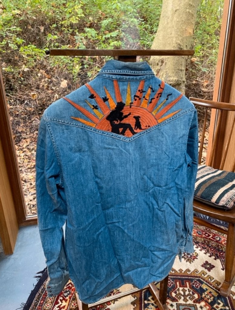 Levi’s Vintage Clothing (LVC) Embroided Denim Western Shirt, Blauw, Halswijdte 38 (S) of kleiner, Ophalen of Verzenden, Gedragen