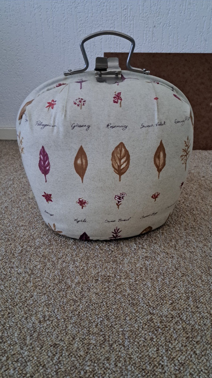 Vintage picknickmand/opbergmand met kruidenprint, Hobby en Vrije tijd, Ophalen of Verzenden, Gebruikt, Zonder inhoud