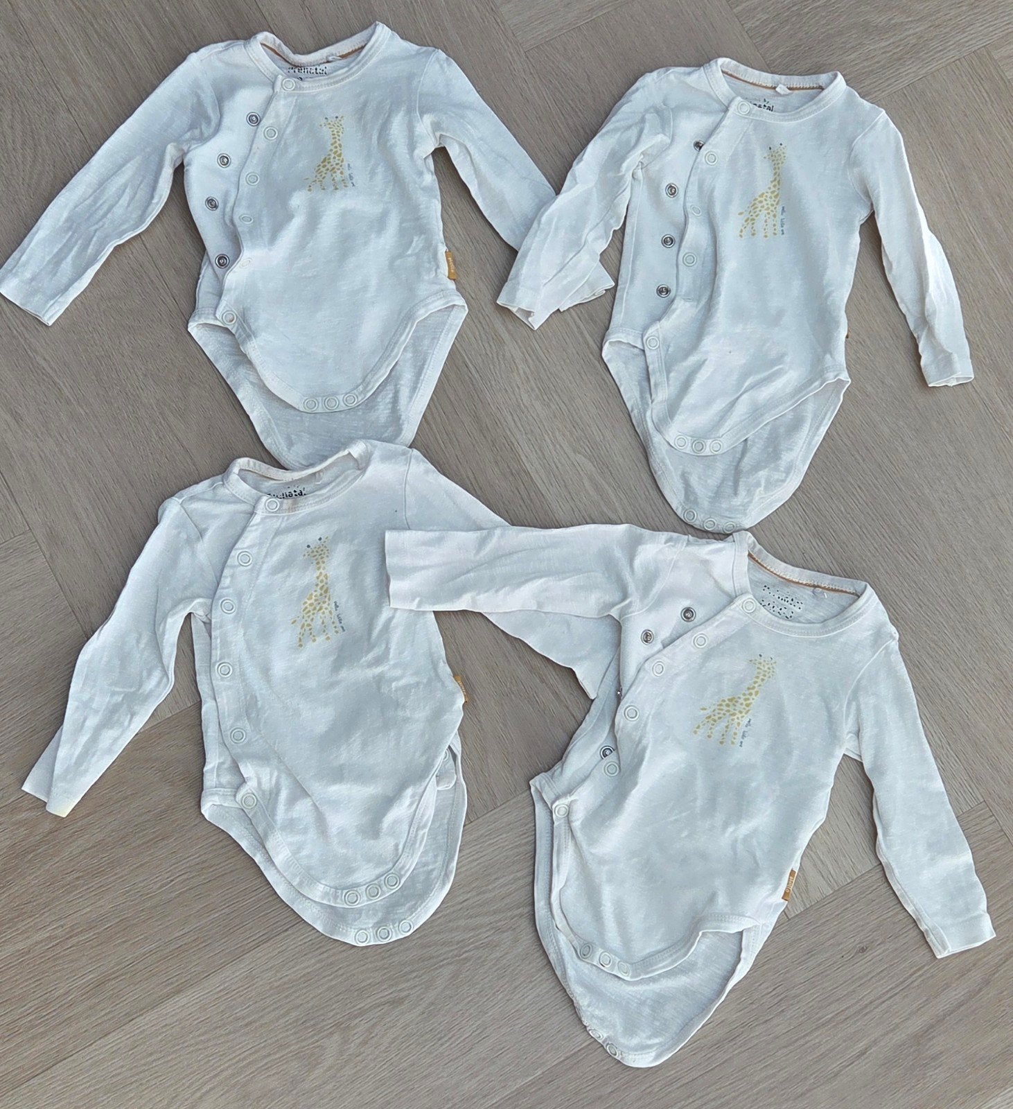 4x Prenatal witte overslagromper met lange mouwen maat 50/56, Kinderen en Baby's, Babykleding | Maat 56, Nacht- of Onderkleding