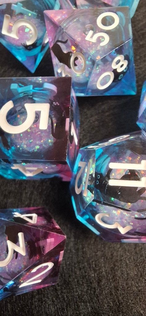 7-Delige D&D Dobbelsteenset Black Cat Resin Galaxy Dice, Onbekend, Ophalen of Verzenden, Onbekend, Onbekend