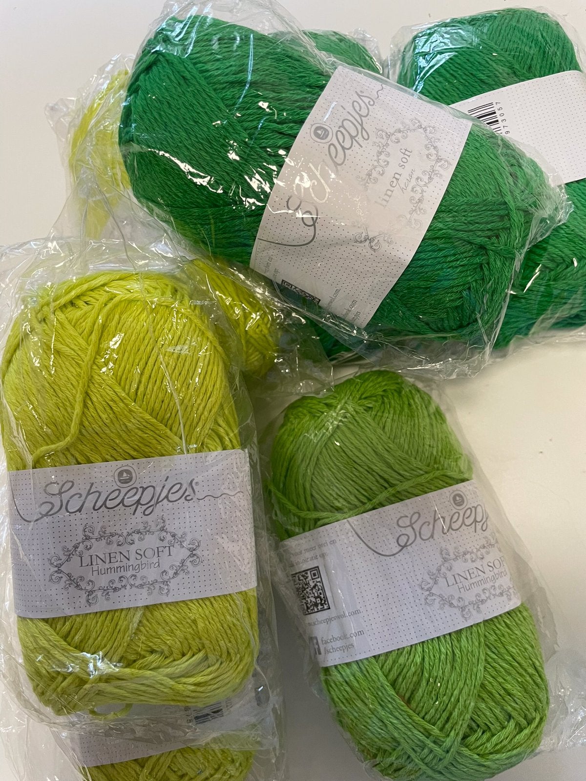 10 bollen Scheepjes linen soft garen in groen kleuren, nieuw, Ophalen of Verzenden, Nieuw, Breien of Haken, Wol of Garen