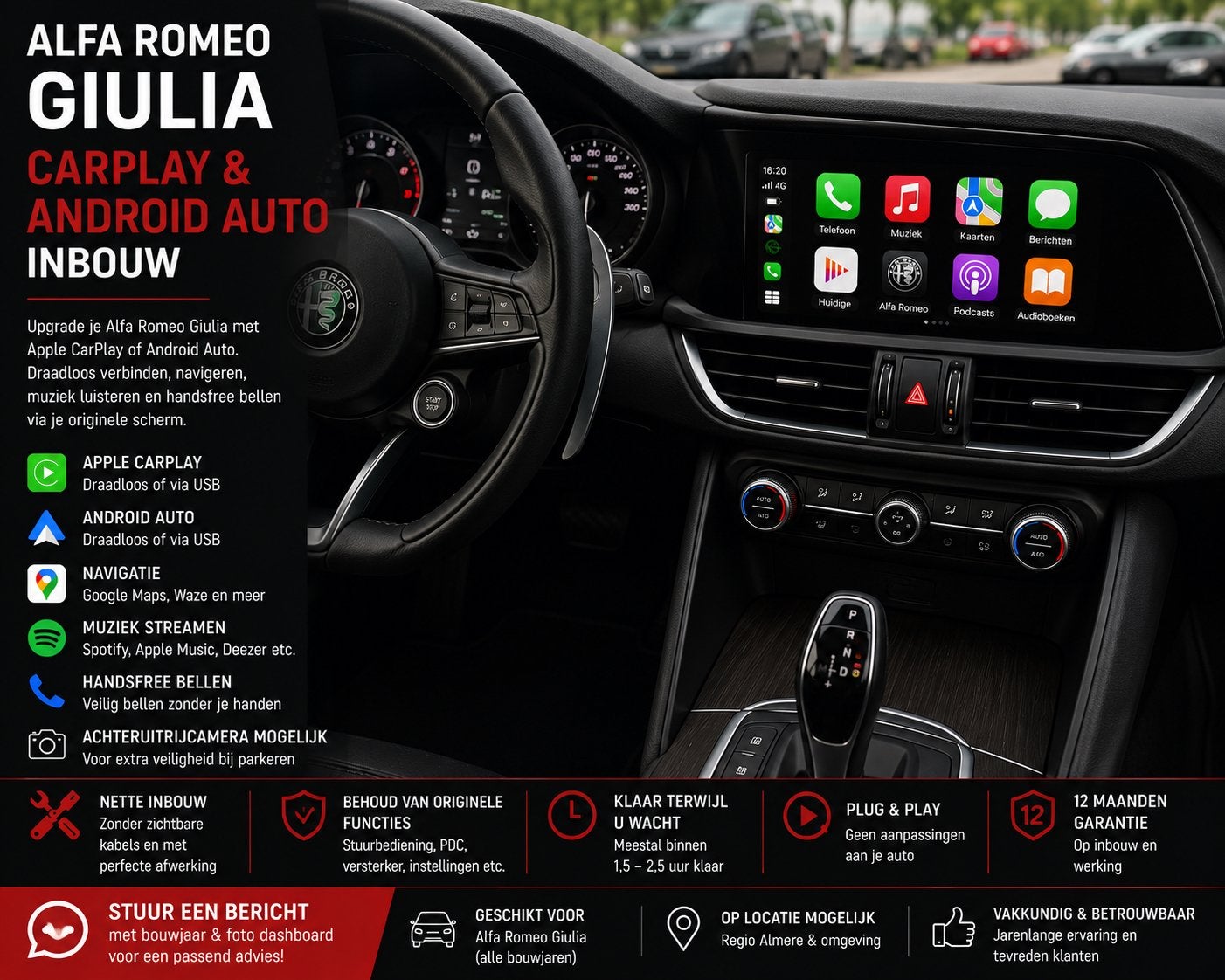 Alfa Romeo Giulietta CarPlay & Android Auto Inbou, Auto diversen, Autoradio's, Ophalen, Nieuw