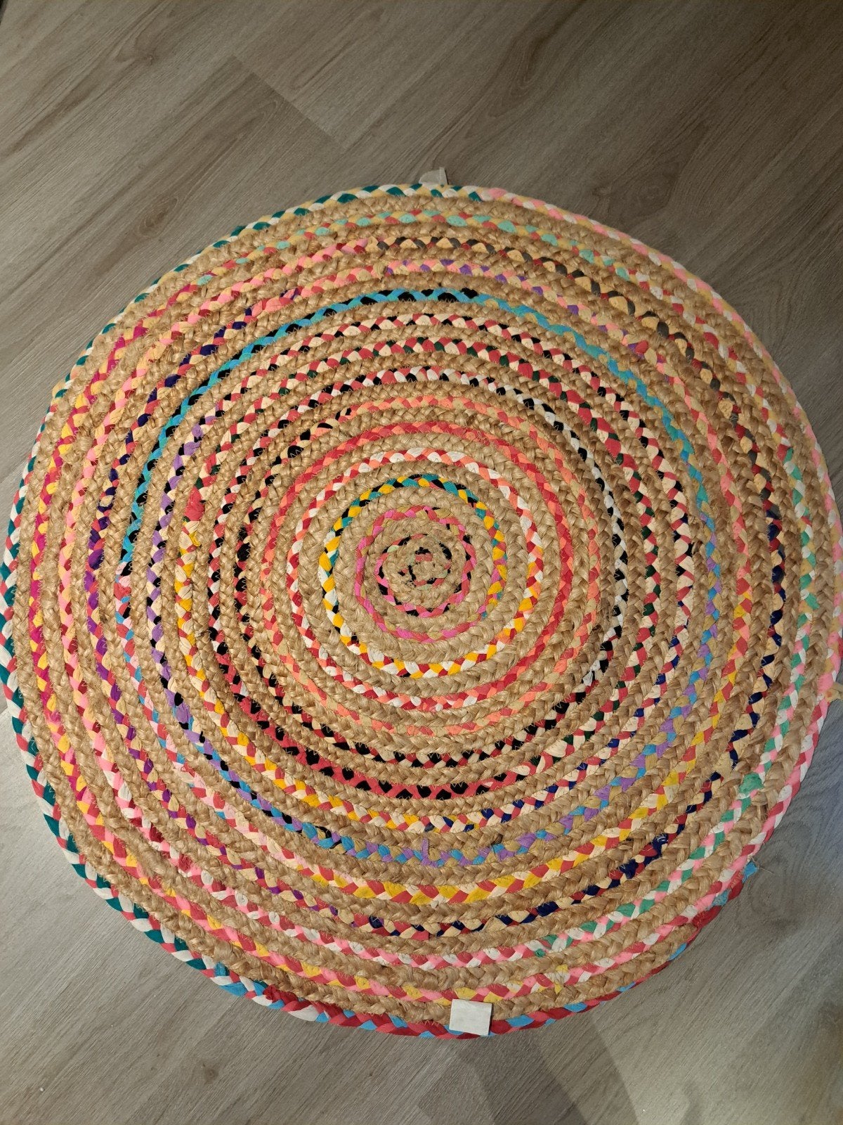 Rond Vloerkleed Jute met Kleurrijke Details, Ophalen, 50 tot 100 cm, Geel, Bohemian, Speels, Natuurlijk