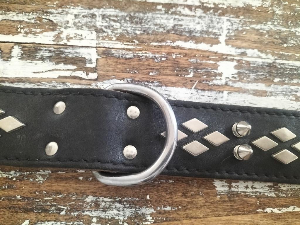 Stoere dubbel leer gestikte halsband zilveren studs, Ophalen of Verzenden, Nieuw