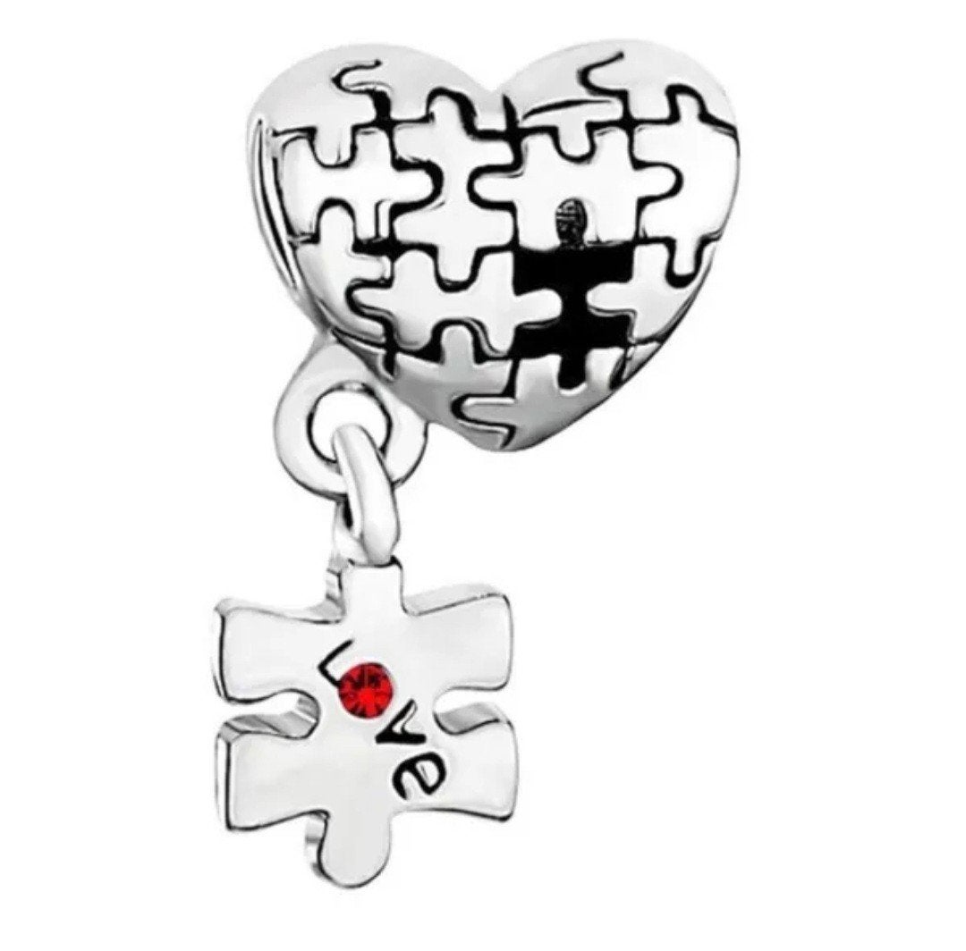 Bedel Hart en Puzzelstukje 'Love', Sieraden, Tassen en Uiterlijk, Bedels, 1 bedel, Ophalen of Verzenden, Nieuw, Met strass