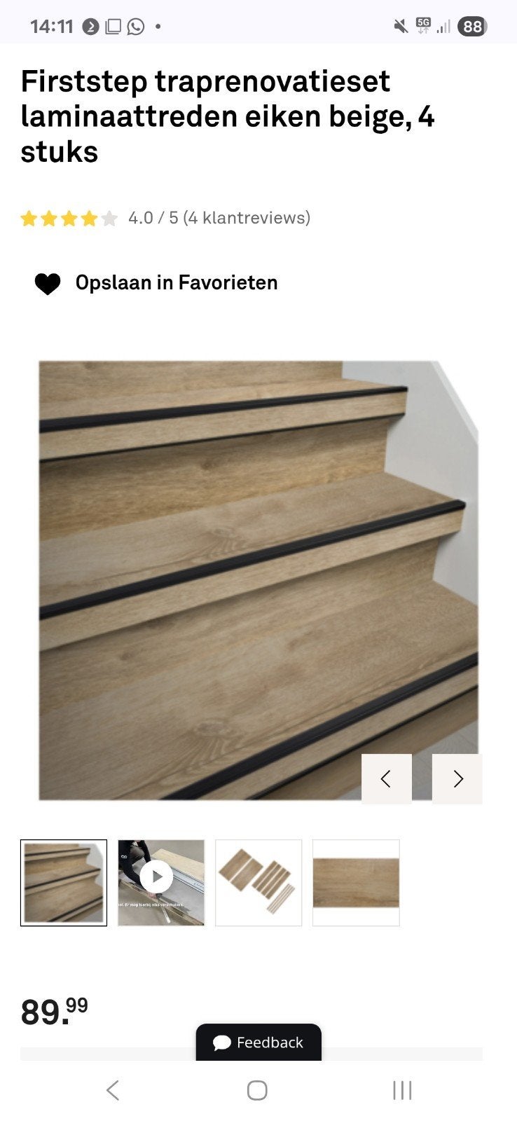 Laminaattreden eiken beige 4 stuks, Ophalen, Nieuw, 2 tot 4 meter