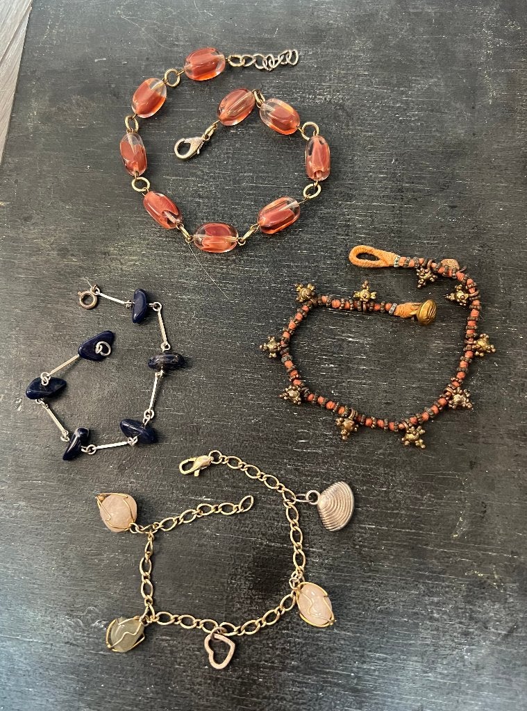 Lotje vintage armband bedelarmband enkelbandje halfedelsteen, Overige materialen, Ophalen of Verzenden, Zo goed als nieuw, Zilver