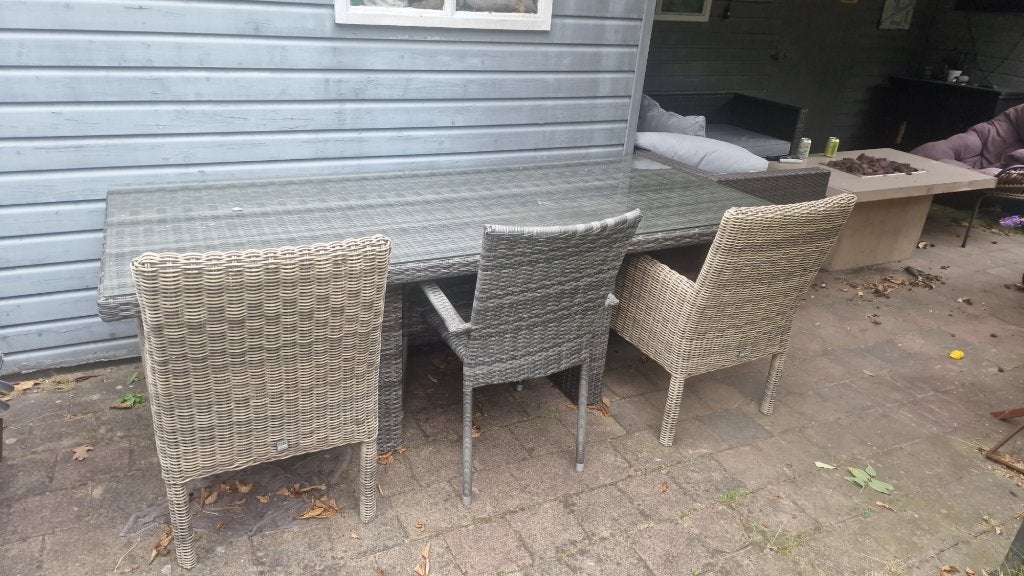 Tuintafel met 6 stoelen, Ophalen, Gebruikt, 6 zitplaatsen, Wicker