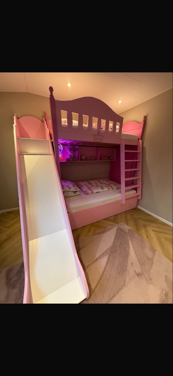 Roze Stapelbed met Glijbaan en Opbergruimte, 90 cm, 160 tot 180 cm, Tweepersoons, Ophalen of Verzenden