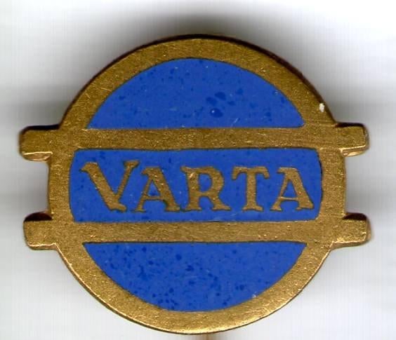 VARTA batterijen blauw email op koper speldje ( H_155 ), Verzamelen, Verzenden, Zo goed als nieuw, Transport, Speldje of Pin