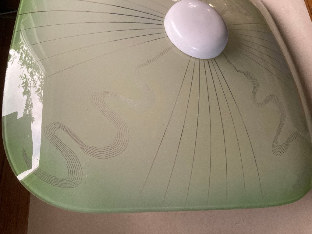 T.K. vierkante Vintage groene Plafondlamp jaren 50/60, Gebruikt, Jaren 50, Groen, Overige fittingen