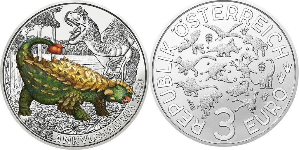 3 Euro Oostenrijk 2020 UNC - Ankylosaurus, Ophalen of Verzenden, Oostenrijk, Overige waardes, Losse munt