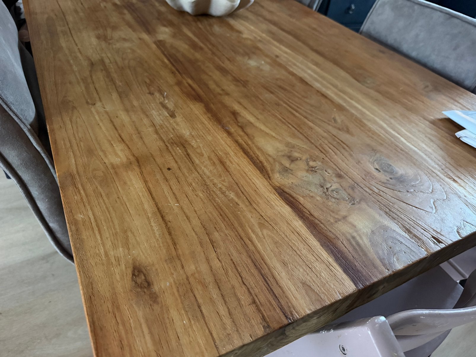Eettafel teakhout met zwarte poten - EVT MET STOELEN!, Teakhout, 200 cm of meer, Zo goed als nieuw, Rechthoekig