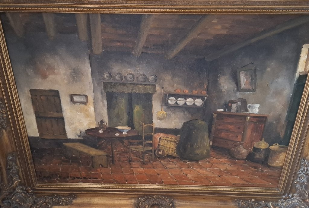 Schilderij Boereninterieur Han molenaar Goudlijst, Ophalen, Doek, Bijzondere lijst, Stilleven