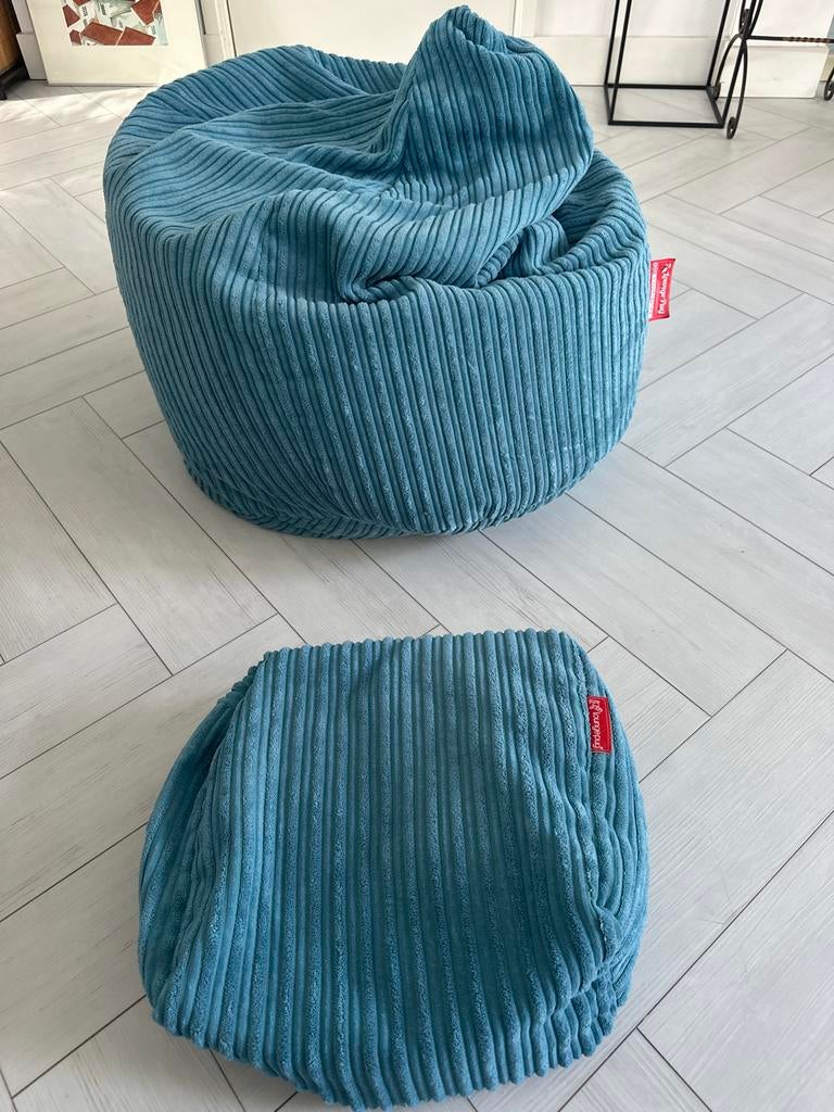 Loungepug Zitzak en Poef - Ribstof Blauw, Ophalen, Zo goed als nieuw